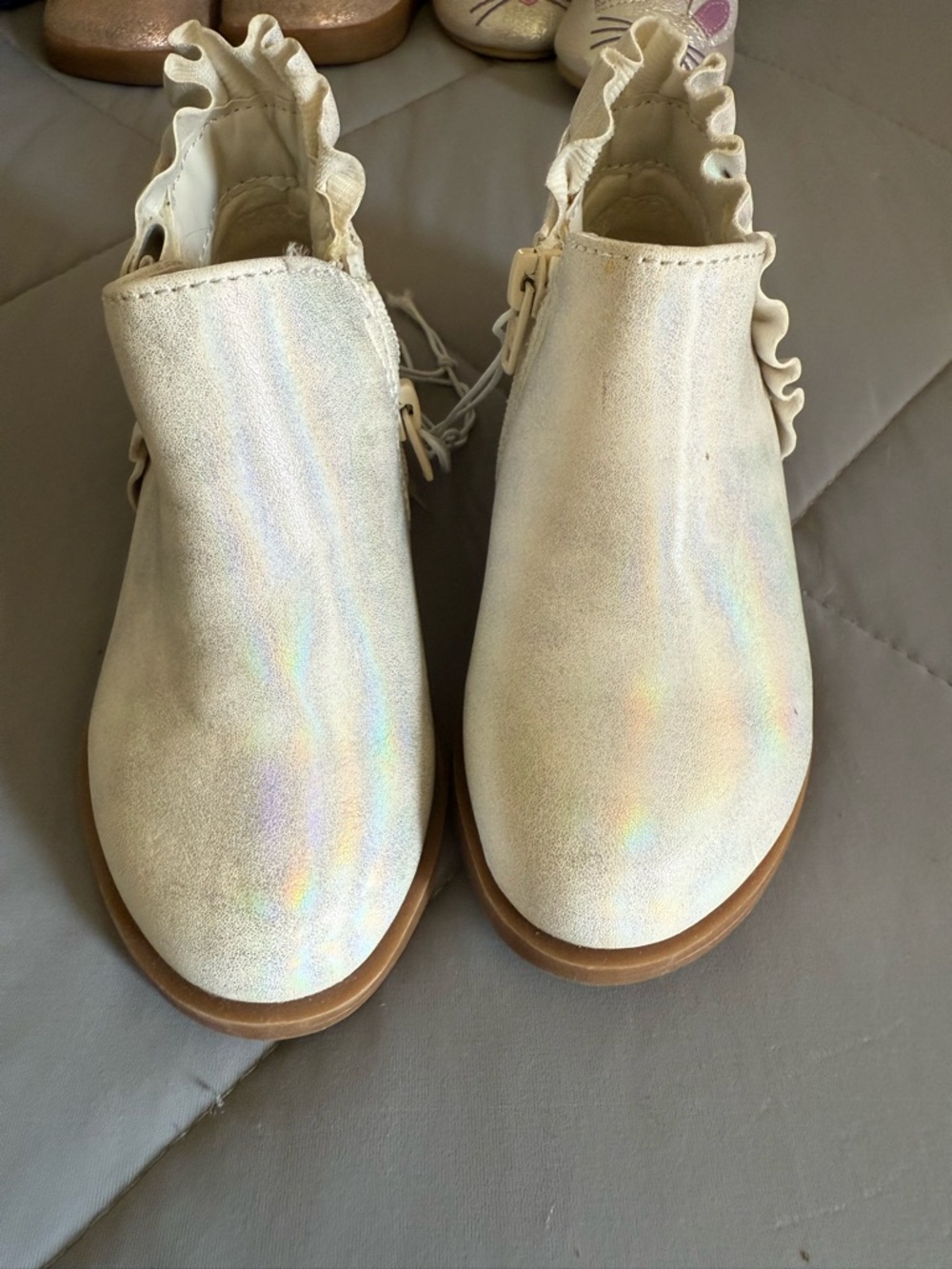 Cat & Jack Cream Iridescent Ruffle Ankle Boots